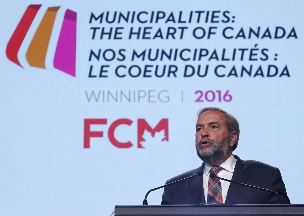 MIKE DEAL / WINNIPEG FREE PRESS
NDP leader Tom Mulcair addresses the crowd at the Federation of Canadian Municipalities, which is wrapping up Sunday.