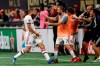 Toronto FC midfielder Nick DeLeon, left, celebrates with Nicolas Benezet (7) after scoring a goal during the second half of the MLS soccer Eastern Conference final against the Atlanta United on Wednesday, Oct. 30, 2019 in Atlanta. Toronto FC returned to training Saturday, putting their Atlanta celebrations behind them. The focus now is on a familiar MLS Cup final foe in the Seattle Sounders. THE CANADIAN PRESS/AP/John Bazemore