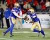 Fred Chartrand / The Canadian Press
Winnipeg Blue Bombers quarterback Dominque Davis (6) hands off the ball to teammate Carlos Anderson (34) during pre-season CFL football action in Ottawa, Monday, June 13, 2016.
