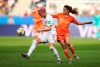 Canada's Sophie Schmidt, left, and Netherlands' Danielle Van De Donk compete for the ball during the Women's World Cup Group E soccer match between the Netherlands and Canada at Stade Auguste-Delaune in Reims, France, Thursday, June 20, 2019. (AP Photo/Francisco Seco)