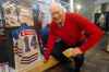 JOE BRYKSA / WINNIPEG FREE PRESS FILES
Hockey legend Ab McDonald  at the Manitoba Sports Hall of Fame in front of the exhibit that includes his jersey.