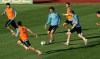Spain's Fernando Llorente, center, controls the ball during a training session of his team, at the Euro 2012 soccer championship in Gniewino, Poland, Tuesday, June 12, 2012. (AP Photo/Alvaro Barrientos)