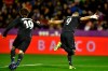 Real Madrid's Karim Benzema, celebrates his second goal beside Alvaro Odriozola against Real Valladolid during the Spanish La Liga soccer match between Real Madrid and Valladoid FC at Jose Zorrila New stadium in Valladolid, northern Spain, Sunday, March 10, 2019. (AP Photo/Alvaro Barrientos)