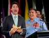 Ryan Remiorz / THE CANADIAN PRESS
Federal Liberal Leader Justin Trudeau receives a gift of sweetgrass and a mini-canoe from Assembly of First Nations National Chief Perry Bellegarde.