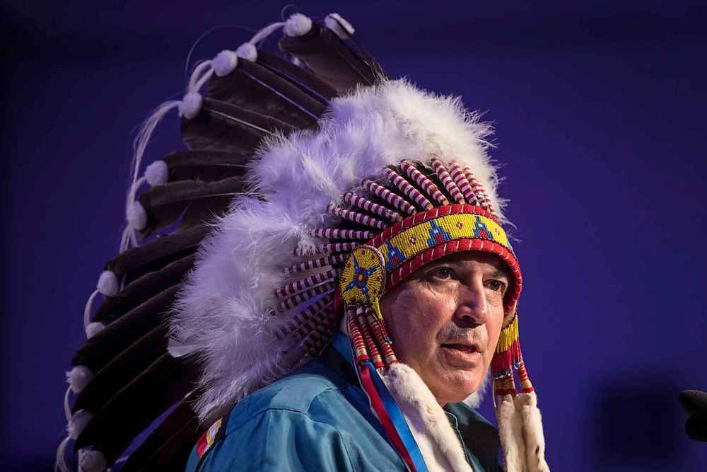 CP
Assembly of First Nations National Chief Perry Bellegrade addresses delegates at the AFN Annual General Assembly, in Vancouver on Tuesday, July 24, 2018. THE CANADIAN PRESS/Darryl Dyck