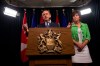 Alberta Premier Jason Kenney and Minister of Energy Sonya Savage respond to the federal approval of the Trans Mountain Pipeline in Edmonton, Alberta, on Tuesday June 18, 2019. THE CANADIAN PRESS/Amber Bracken