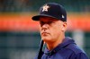 Houston Astros manager AJ Hinch watches during batting practice before Game 1 of baseball's American League Championship Series against the New York Yankees Saturday, Oct. 12, 2019, in Houston. (AP Photo/Matt Slocum)