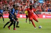 Toronto FC forward Jozy Altidore (17) shoots the ball during second half MLS Soccer action against the Montreal Impact, in Toronto, on Saturday, Aug. 24, 2019. THE CANADIAN PRESS/Andrew Lahodynskyj