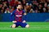 Barcelona's Lionel Messi reacts after missing a scoring chance during a Champions League Group F soccer match between Barcelona and Slavia Praha at Camp Nou stadium in Barcelona, Spain, Tuesday, Nov. 5, 2019. (AP Photo/Joan Monfort)