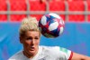 England's Millie Bright eyes the ball during the Women's World Cup round of 16 soccer match between England and Cameroon at the Stade du Hainaut stadium in Valenciennes, France, Sunday, June 23, 2019. (AP Photo/Michel Spingler)