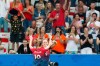 Norway's Isabell Herlovsen, right, celebrates after scoring her side's opening goal during the Women's World Cup round of 16 soccer match between Norway and Australia at the Stade de Nice in Nice, France, Saturday, June 22, 2019. (AP Photo/Thibault Camus)