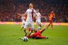 PSG's Ander Herrera, left, is tackled by Galatasaray's Marcao during the Champions League group A soccer match between Galatasaray and PSG in Istanbul, Tuesday, Oct. 1, 2019. (AP Photo)
