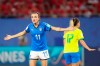 Italy's Barbara Bonansea reacts during the Women's World Cup Group C soccer match between Italy and Brazil at the Stade du Hainaut in Valenciennes, France, Tuesday, June 18, 2019. (AP Photo/Francisco Seco)