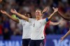 France's Amandine Henry celebrates at the end of the Women's World Cup round of 16 soccer match between France and Brazil at the Oceane stadium in Le Havre, France, Sunday, June 23, 2019. France beat Brazil 2-1. (AP Photo/Francisco Seco)