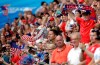 US fans wait for the start of the during the Women's World Cup round of 16 soccer match between Spain and US at the Stade Auguste-Delaune in Reims, France, Monday, June 24, 2019. (AP Photo/Alessandra Tarantino)