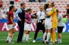 England head coach Philip Neville celebrates with players at the end of the Women's World Cup Group D soccer match between England and Scotland in Nice, France, Sunday, June 9, 2019. Ellen White got England off to a winning start at the Women's World Cup, curling in a shot to give the 2015 semifinalists a 2-1 victory against tournament newcomers Scotland. (AP Photo/Claude Paris)
