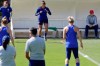 United States coach Jill Ellis, right, look at players during a training session at the Gymnase Parc des Sports in Limonest, outside Lyon, France, a day before their Women's World Cup final match against the Netherlands, Saturday, July 6, 2019. (AP Photo/Alessandra Tarantino)
