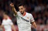 FILE - In this Wednesday, April 11, 2018 file photo, Sevilla's Pablo Sarabia points during their Champions League quarter final second leg soccer match against FC Bayern Munich at the Allianz Arena stadium in Munich, Germany. Paris Saint-Germain has signed attacking midfielder Pablo Sarabia from Sevilla. PSG says on its Twitter account Sarabia signed a five-year contract. The 27-year-old Sarabia joins the French champion amid speculation star forward Neymar wants to return to Barcelona. (AP Photo/Matthias Schrader, file)