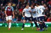 Everton's Lucas Digne, fourth right, celebrates scoring his side's second goal of the game with teammates during the English Premier League soccer match between Burnley and Everton at Turf Moor, in Burnley, England, Wednesday, Dec. 26, 2018. (Dave Thompson/ PA via AP)
