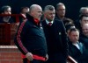 Manchester United manager Ole Gunnar Solskjaer, right and assistant manager Mike Phelan watch the action, during the English Premier League soccer match between Manchester United and Watford, at Old Trafford, in Manchester, England, Saturday March 30, 2019. (Martin Rickett/PA via AP)