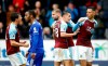 Burnley's Dwight McNeil, right, celebrates scoring his side's first goal of the game , during the English Premier League soccer match between Burnley and Leicester City at Turf Moor, in Burnley, England, Saturday March 16, 2019. (Martin Rickett/PA via AP)