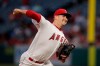 Los Angeles Angels starting pitcher Trevor Cahill throws against the Milwaukee Brewers during the first inning of a baseball game, Monday, April 8, 2019, in Anaheim, Calif. (AP Photo/Jae C. Hong)