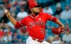 Los Angeles Angels starting pitcher Jaime Barria throws to the Tampa Bay Rays during the first inning of a baseball game, Saturday, Sept. 14, 2019, in Anaheim, Calif. (AP Photo/Marcio Jose Sanchez)