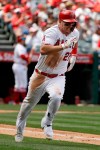 Los Angeles Angels' Mike Trout runs the bases after a double against the Seattle Mariners during the third inning of a baseball game in Anaheim, Calif., Sunday, April 21, 2019. (AP Photo/Chris Carlson)