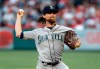 Seattle Mariners starting pitcher Mike Leake throws to the Los Angeles Angels during the first inning of a baseball game Friday, July 12, 2019, in Anaheim, Calif. (AP Photo/Marcio Jose Sanchez)