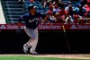 Seattle Mariners' Edwin Encarnacion drops hit bat after hitting a solo home run during the sixth inning of a baseball game against the Los Angeles Angels Sunday, June 9, 2019, in Anaheim, Calif. (AP Photo/Mark J. Terrill)