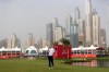 Lee Westwood of Britain hits an approach shot onto the green at the 18th hole during the round one of the Dubai Desert Classic golf tournament in Dubai, United Arab Emirates, Thursday, Jan. 24, 2019. (AP Photo/Neville Hopwood)