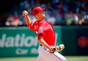 Texas Rangers starting pitcher Drew Smyly (33) pitches against the Oakland Athletics during the first inning of a baseball game, Sunday, June 9, 2019, in Arlington, Texas. (AP Photo/Michael Ainsworth)