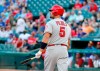 Los Angeles Angels' Albert Pujols watches his three-run home run ball off a pitch from Texas Rangers' Kolby Allard in the first inning of baseball game in Arlington, Texas, Monday, Aug. 19, 2019. (AP Photo/Tony Gutierrez)