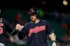 Cleveland Indians Eric Stamets is congratulated after hitting a grand slam during the fourth inning of the team's exhibition baseball game against the Texas Rangers in Arlington, Texas, Monday, March 25, 2019. (AP Photo/LM Otero)