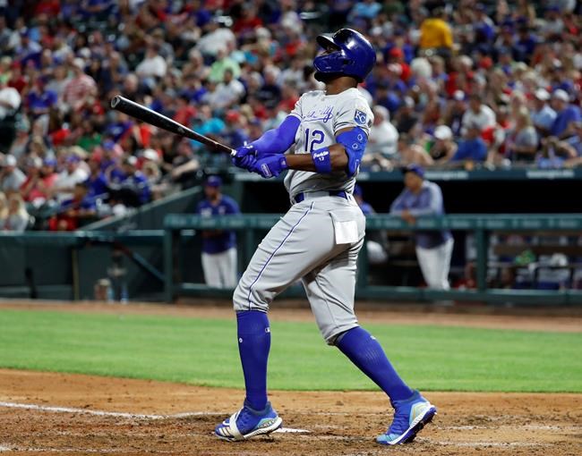 Kansas City Royals' Jorge Soler watches his three-run home run off Texas Rangers starting pitcher Mike Minor during the sixth inning of a baseball game in Arlington, Texas, Thursday, May 30, 2019. (AP Photo/Tony Gutierrez)