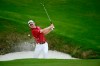 Stanford's David Snyder chips out of a bunker on the 12th hole during the final round against Texas in the NCAA men's college golf tournament Wednesday, May 29, 2019, in Fayetteville, Ark. (AP Photo/Michael Woods)