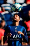 PSG's Neymar plays with the ball ahead of the the French League One soccer match between Paris Saint Germain and Strasbourg at the Parc des Princes Stadium in Paris, France, Saturday Sept.14, 2019. (AP Photo/Francois Mori)