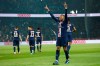 PSG's Kylian Mbappe celebrates after scoring his side goal during the French League One soccer match between PSG and Marseille at the Parc des Princes stadium in Paris, France, Sunday, Oct. 27, 2019. (AP Photo/Kamil Zihnioglu)