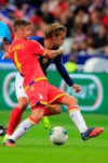 France's Antoine Griezmann, right, vies for the ball with Andorra's Marc Rebes during the Euro 2020 group H qualifying soccer match between France and Andorra at the Stade de France in Saint Denis, north of Paris, France, Tuesday, Sept. 10, 2019. (AP Photo/Michel Euler)
