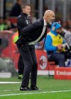 AC Milan's manager Stefano Pioli shouts directions to his players during a Serie A soccer match between AC Milan and Lecce, at the San Siro stadium in Milan, Italy, Sunday, Oct.20, 2019. (AP Photo/Luca Bruno)