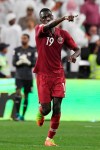 Qatar's forward Almoez Ali celebrates after scoring his side's second goal during the AFC Asian Cup semifinal soccer match between United Arab Emirates and Qatar at Mohammed Bin Zayed Stadium in Abu Dhabi, United Arab Emirates, Tuesday, Jan. 29, 2019. (AP Photo/Hassan Ammar)