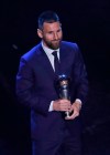 Argentinian Barcelona player Lionel Messi receives the Best FIFA mens player award during the ceremony of the Best FIFA Football Awards, in Milan's La Scala theater, northern Italy, Monday, Sept. 23, 2019. (AP Photo/Antonio Calanni)