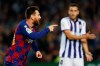 Barcelona's Lionel Messi celebrates his second goal during the Spanish La Liga soccer match between FC Barcelona and Valladolid CF at the Camp Nou stadium in Barcelona, Spain, Tuesday, Oct. 29, 2019. (AP Photo/Joan Monfort)