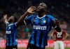 Inter Milan's Romelu Lukaku celebrates his goal during a Serie A soccer match between AC Milan and Inter Milan, at the San Siro stadium in Milan, Italy, Saturday, Sept.21, 2019. (AP Photo/Luca Bruno)