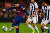 Barcelona's Lionel Messi scores during the Spanish La Liga soccer match between FC Barcelona and Valladolid CF at the Camp Nou stadium in Barcelona, Spain, Tuesday, Oct. 29, 2019. (AP Photo/Joan Monfort)