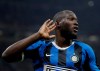 Inter Milan's Romelu Lukaku celebrates his goal during a Serie A soccer match between AC Milan and Inter Milan, at the San Siro stadium in Milan, Italy, Saturday, Sept.21, 2019. (AP Photo/Luca Bruno)