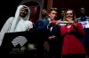 Sheikh Joaan bin Hamad bin Khalifa Al Thani, IAAF President Sebastian Coe hands over a ceremonial baton to Oregon Governor Kate Brown pose at the closing ceremony for the World Athletics Championships in Doha, Qatar, Sunday, Oct. 6, 2019. (AP Photo/Morry Gash)