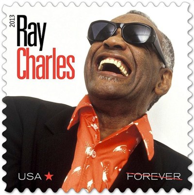 In this undated photo provided by the The U.S. Postal Service, a new Postal Service stamp honoring musician Ray Charles is shown. The stamp is part of the Music Icons series of stamps. The stamp is to be unveiled in Atlanta. (AP Photo/The U.S. Postal Service)