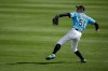 Seattle Mariners right fielder Ichiro Suzuki warms up in the outfield before the second inning of a spring training baseball game against the Oakland Athletics, Friday, Feb. 22, 2019, in Peoria, Ariz. (AP Photo/Charlie Riedel)