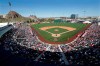 Fans fill most of the seats at Tempe Diablo Stadium, the Los Angeles Angels' spring stadium ballpark, during the team's spring training baseball game against the Chicago Cubs on Tuesday, March 5, 2019, in Tempe, Ariz. (AP Photo/Elaine Thompson)